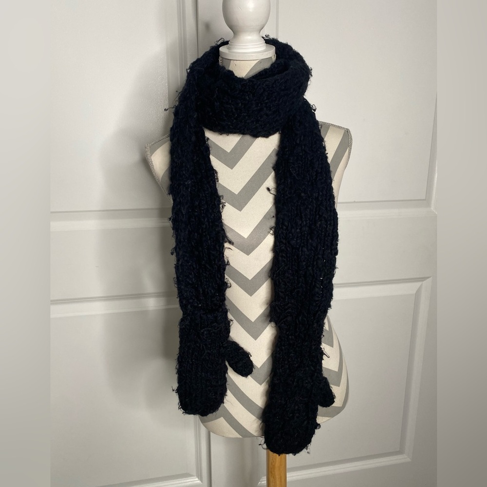 Black Scarf With Attached Gloves